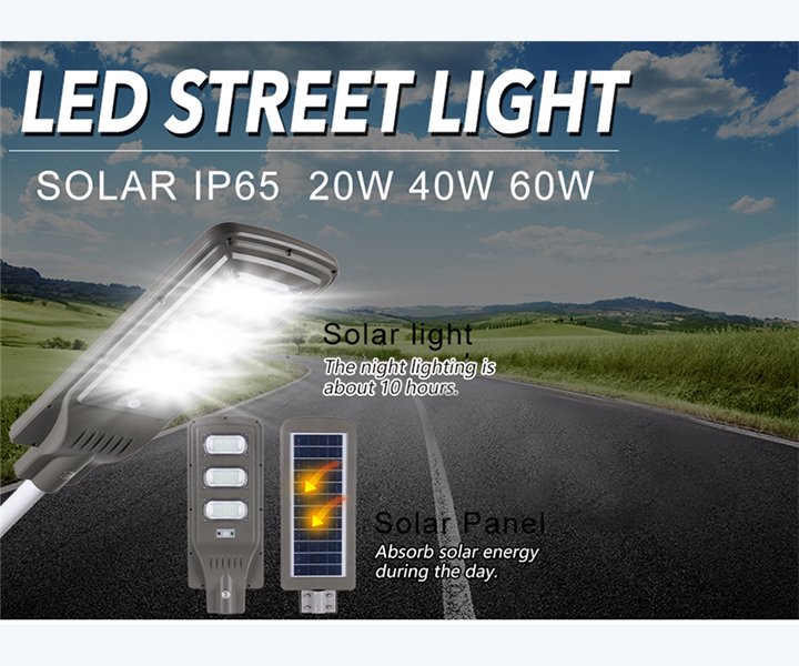 CE RoHs 20w 40w 60w IP65 Outdoor sensor Solar Led Light